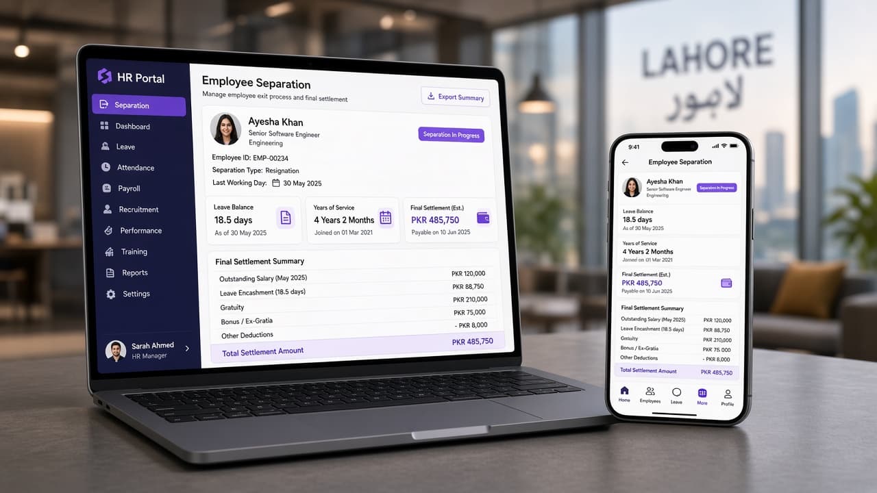 StreamHCM dashboard showing an automated final settlement summary