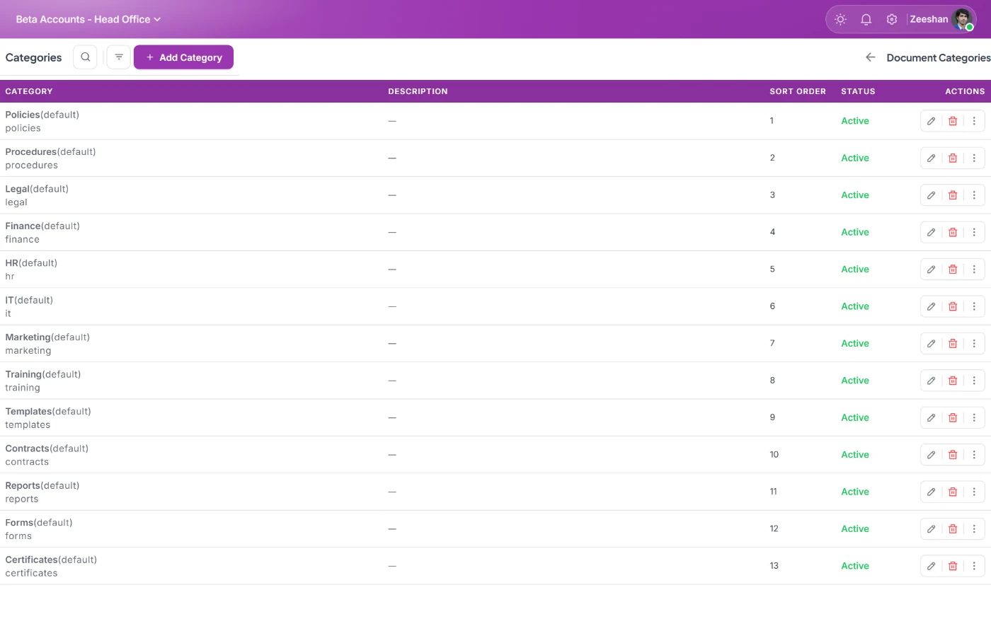 StreamHCM document vault with employee files organised by category